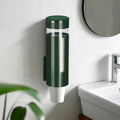 Cup Dispenser, Pull Type Water Cooler Cup Holder Fit 4oz-7oz Disposable Cups, Upgraded Wall Mounted Mouthwash Cup Dispenser for Bathroom Office Gym School (Green)