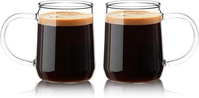 Glass Espresso Cups Set of 2, 3 oz Clear Espresso Shots Cup with Handle, Mini Coffee Cups Glasses Mugs, Demitasse Cups, Cappuccino Cup, Suit for Espresso Machine, Microwave Dishwasher Safe