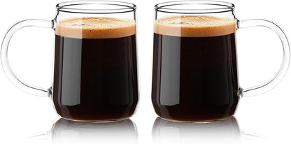 Glass Espresso Cups Set of 2, 3 oz Clear Espresso Shots Cup with Handle, Mini Coffee Cups Glasses Mugs, Demitasse Cups, Cappuccino Cup, Suit for Espresso Machine, Microwave Dishwasher Safe