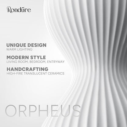 RONDURE 15.8" Modern Ceramic Table Lamp, Modern Bedside Lamps for Bedroom, Living Room and Nightstand, White Translucent Ceramic Shade, Warm Ambient Lighting, Home Decor