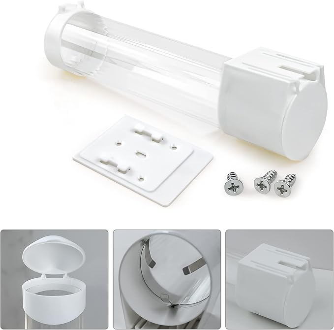 Cup Dispenser, Water Cooler Pull Type Cup Holder Fits 5oz - 7oz Cone or Flat Bottom Cups, Paste or Screw Plate Wall Mount, 15" Tube Length White