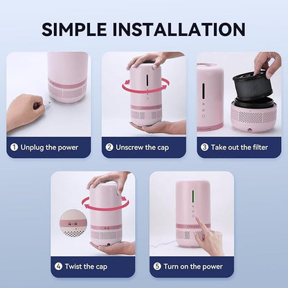 Air Purifiers for Home,HEPA Air Purifier for Room up to 960ft²,Air Purifiers for Odor,Dust,Quiet Air Cleaner for Office,Living Room,Bedroom,Type-C Charging,Included Adapter,Pink 2 Pack