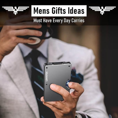 Upgraded Hinged Minimalist Wallet for Men | Slim Metal RFID Blocking Wallet | Credit Card Holder & Money Clip Holds 20 Cards | Premium Scratch-Resistant Finish | Ideal Gift for Men