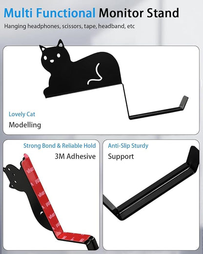 Monitor Stand, Puppy Tail Hook for Headphone, Saves Desk Space and Protects Headphones, Organizer Decorative Hanger for Hanging Keys Cables and More (Black (Cat))