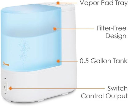 Crane Warm Mist Humidifier, Small Humidifier for Bedroom, Office, Vapor Pad Tray, Soothing Warm Mist Humidifiers For Bedroom, Relief for Dry Air, Quiet Operation, Auto Shut-Off, Desk Humidifiers
