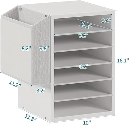 6 Tier Adjustable Countertop Mail Sorter, Mailboxes With Name Slots, Literature Organization Paper Storage Slot, Office Desk File Organizer, Wooden Desktop Mailbox for Classroom, White