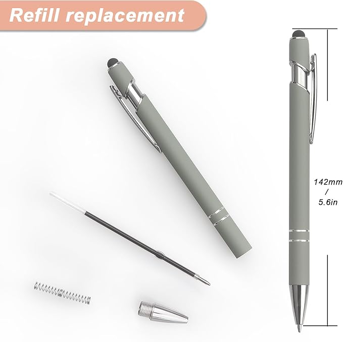 Bribobo Ballpoint Pen 2-in-1 Stylus Retractable Ballpoint Pen with Stylus tip, Metal Stylus Pen for Touch Screens, 1.0 mm Black Ink (Pastel Color) 6 Pack