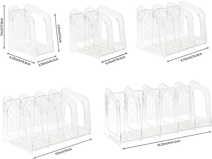 Clear Acrylic Book Stand 5-Section Vertical File Desk Organizer with Handle Detachable Magazine Rack for Office Closet & Kitchen Storage (White)