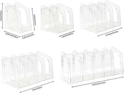 Clear Acrylic Book Stand 5-Section Vertical File Desk Organizer with Handle Detachable Magazine Rack for Office Closet & Kitchen Storage (White)