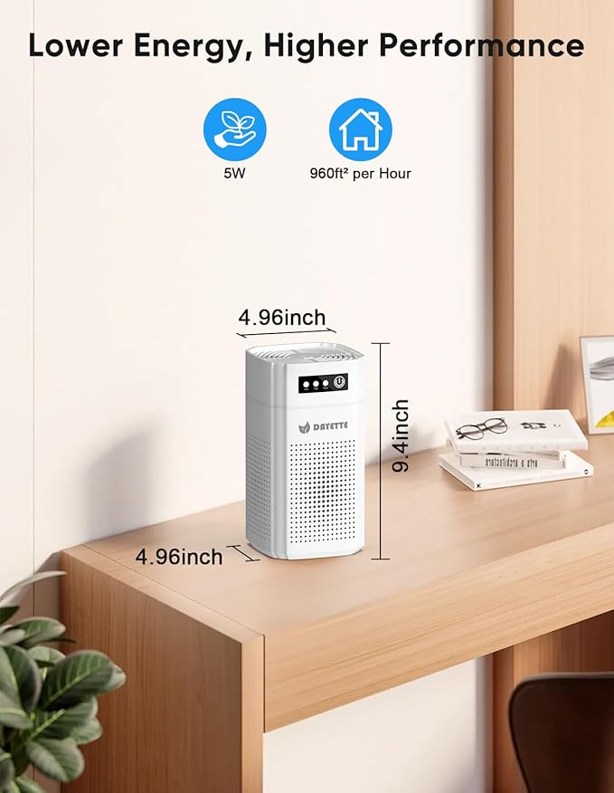 Air Purifiers for Bedroom, DAYETTE H13 True HEPA Air Filter Purifier for Small Room Up to 960 Ft², Qiuet Sleep Mode with Aroma Pad, Small Portable Air Purifier with USB Cable