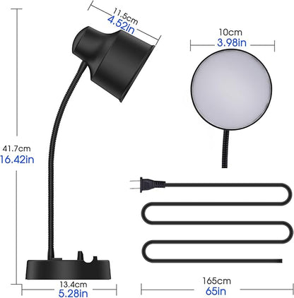 Energetic LED Desk Lamp with Phone Holder, Table Lamp with AC Outlet, Adjustable Flexible Gooseneck, 4000K, Eye-Care Reading Light for Bedroom, Study, Computer Desk, Living Room, Home Office, Black