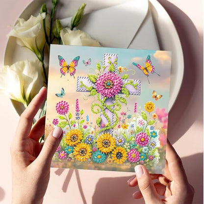 6pcs DIY Cross Diamond Art Painting Greeting Cards Kit, Rhinestone Art Holiday Birthday Card Set with Envelopes, DIY Festival Craft for Girlfriend, Christmas Valentine Gift Making Supplies