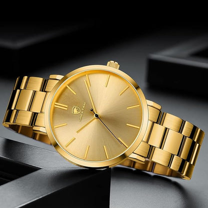 GOLDEN HOUR Men's Watches Slim Minimalist Runway Plated Stainless Steel Quartz Analog Watch