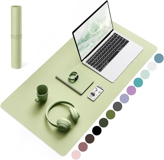 YSAGi Non-Slip Leather Desk Pad, Waterproof Laptop Computer Desk Keyboard Mat, Table Protector Blotter Mat, Large Mouse Pad for Office/Work/Home/Decor(Matcha Green, 31.5" x 15.7")