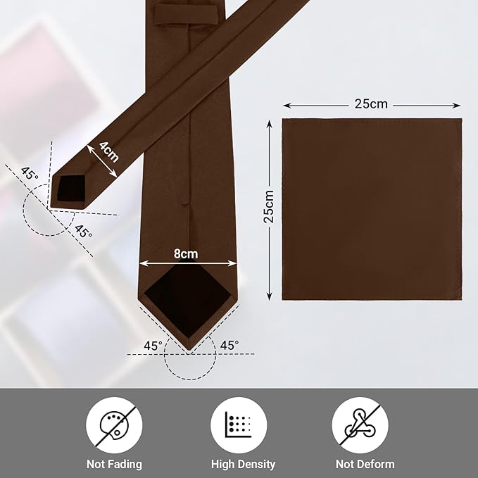 Black Tie Set in Gift Box Mens Solid Color 3.15" (8CM) Black Necktie and Pocket Square Set