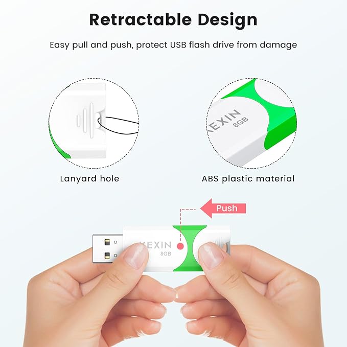 KEXIN 8GB Flash Drive 10 Pack USB 2.0 Flash Drive 8 GB Thumb Drive 2.0 USB Drive Bulk Jump Drive Swivel Pen Drive Data Storage USB Stick with LED Indicator 8G Green