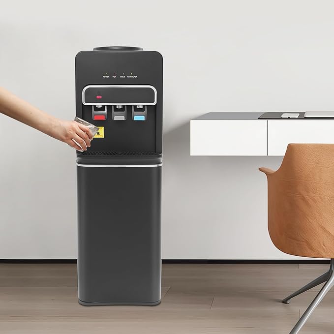 Bottom Loading Water Cooler, Standing Water Dispenser with 3 Temperature Settings - Hot, Cold & Room Water, Water Dispensers for Homes, Kitchens, Offices, Dorms (Black)