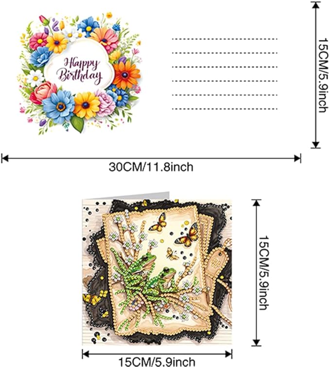 6PCS Diamond Art Painting Greeting Card Set, Birthday Pattern Cards with Envelopes,DIY Card Making Kits Thank You Card Arts Crafts for Birthday