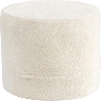 Tiita Round Stuffed Pouf Ottoman, Plush Poufs with Foam Chunk Filling, Foot Rest Stool for Living Room, Cream