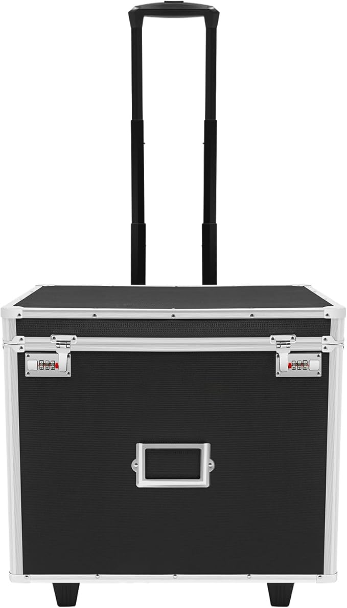 Portable File Storage Box, Locking Mobile Business Case File Box Aluminum Alloy File Lock Box with Wheels and Combination Lock Hand Pull File Case for Homes Offices Schools