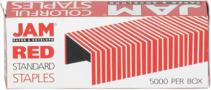 JAM PAPER Standard Size Colorful Staples - Ruby Red - 5000/box