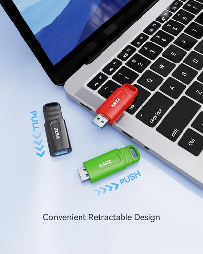 K&ZZ USB Drive 32GB 2 Pack Plug and Play USB 3.0 Flash Drives Push- Pull Cover Thumb Drive Portable Jump Drive USB Storage for Computer/Car Audio/Laptop