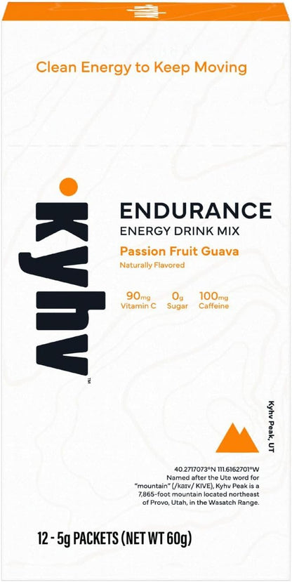 Endurance Energy Drink Mix - Passion Fruit Guava, Clean Energy Powder with Electrolytes, B-Vitamins & 100 mg Green Coffee Bean Caffeine, Zero Sugar, Hydration & Focus (12 Stick Packs)
