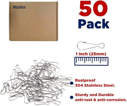 50pcs Stainless Steel Spring Lanyard Hooks for ID Card Key Chain Tag, 1 Inch（25mm Snap Buckles Clip for Wallets Purse Zipper Pull Badge Holder Keyring Clasp Plant Hanger DIY Craft