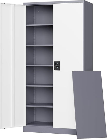 Letaya Metal Garage Storage Cabinets with Lock Door and Adjustable Shelves, Steel Tool Cabinets for Home,Office,Warehouse Organisieren (Gery White, 72" H)