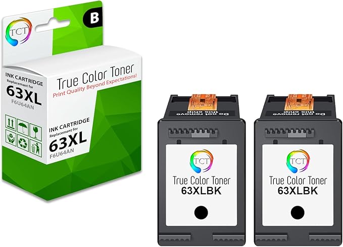 TCT 63XL Black Ink Cartridge 2 Pack - Compatible Replacement for HP 63XL F6U64AN Black High Yield Works with HP Deskjet 1110 2130 3630 Envy 4520 All-in-One 5540 Printers (480 Pages)