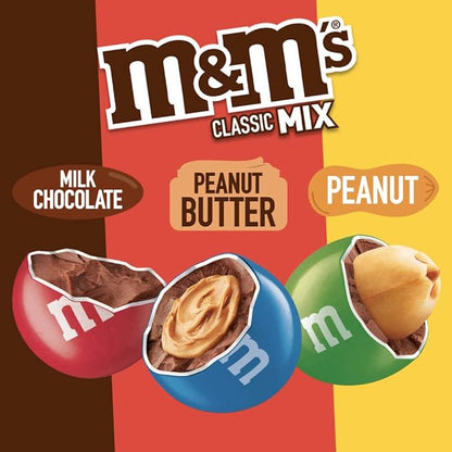 M&M'S Milk Chocolate Candy, Variety Pack, Milk Chocolate, Peanut, and Peanut Butter Full Size 2.5 oz Bag, Pack of 18 Bulk Candy
