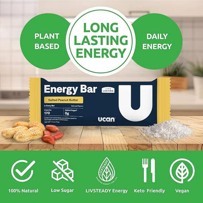 UCAN Energy Bars | Low Sugar, Low Calories | Gut Friendly, Caffeine-Free, Vegan, Non-GMO, No Soy, Keto Friendly | Running, Cycling, Fitness, Pre & Post Workout | Salted Peanut Butter 12 Count