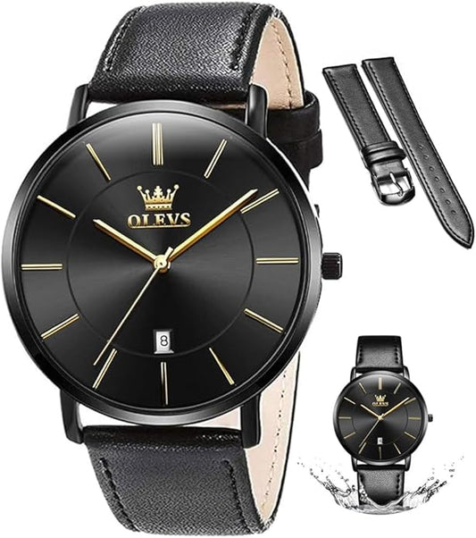 OLEVS Mens Watches Mens Leather Watch Ultra Thin Watches for Men Minimalist Watch with Leather Band Quartz Analog Dress Casual Simple Lightweight relojes para Hombres