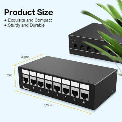 8Port Patch Panel CAT6A Keystone Patch Panel Shielded Network Patch Patch with Smart Cable Management for Home/Office Network (1U 8Port, CAT6A)