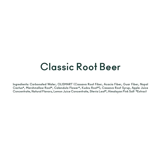 OLIPOP Prebiotic Soda Pop, Classic Root Beer, Pantry Pack Packed with Prebiotics, Fiber, and Botanicals, Gluten Free, Vegan, GMO Free, 12oz Skinny (12-Cans)