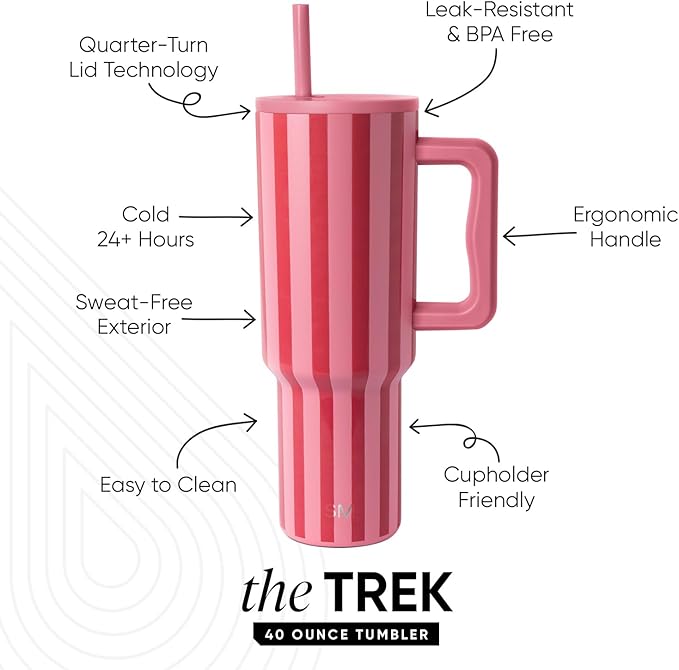 Simple Modern 40 oz Valentine's Day Trek Tumbler with Handle and Straw Lid | Cup Holder Friendly Insulated Stainless Steel Travel Mug | Lovers Lane