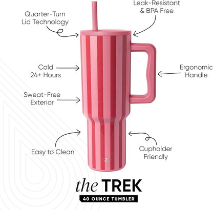 Simple Modern 40 oz Valentine's Day Trek Tumbler with Handle and Straw Lid | Cup Holder Friendly Insulated Stainless Steel Travel Mug | Lovers Lane
