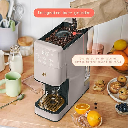 Beautiful Single Serve Coffee Maker with Built-In Burr Grinder, Hot or Iced, Pod-Free, 6 Brew Sizes, 3 Strengths, Touch Display, Reusable Filter, 64oz Reservoir, Slim Design (Porcini Taupe)