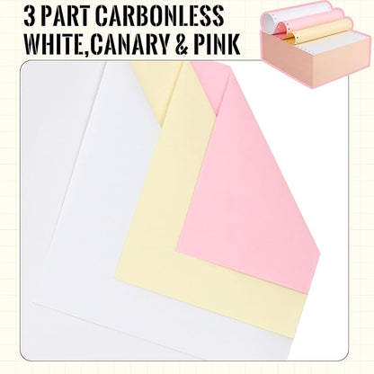 Marspark 3600 Sheets Continuous Carbonless Computer Paper, 9.5 x 11 Inches 3-Part Perforated Copy Paper for Dot Matrix Printer, White/Yellow/Pink, 1200 Sets