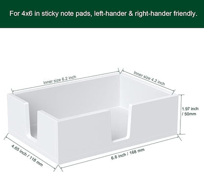 Acrylic Sticky Note Holder, Self-Stick Note Pad Holder W/O Pads - Note Dispenser Memo Pad Holder Desk Organizer for School Office Home (4''x6'' White)