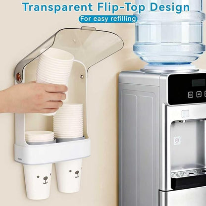 Cup Dispenser, Water Cooler Cup Holder for 5-7 oz Disposable Paper Cups and Plastic Cups, Wall Mount Water Cup Holder for Office Restaurant Home Gym, Pull Type Cup Dispenser - White, Double Cup