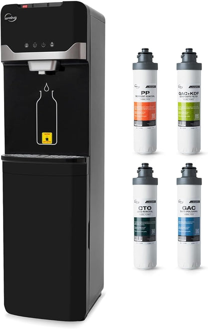 iSpring Bottleless Water Dispenser with 4-Stage Filtration, SGS-Tested 99% of Lead Removal, Water Cooler Dispenser - Hot, Cold, Room Temp, Self Cleaning, Black, Model: DS4B-PB
