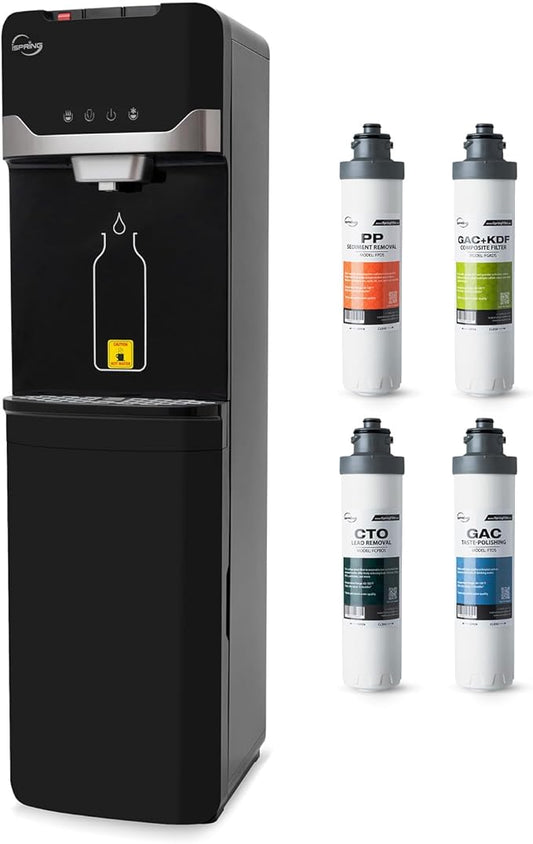 iSpring Bottleless Water Dispenser with 4-Stage Filtration, SGS-Tested 99% of Lead Removal, Water Cooler Dispenser - Hot, Cold, Room Temp, Self Cleaning, Black, Model: DS4B-PB