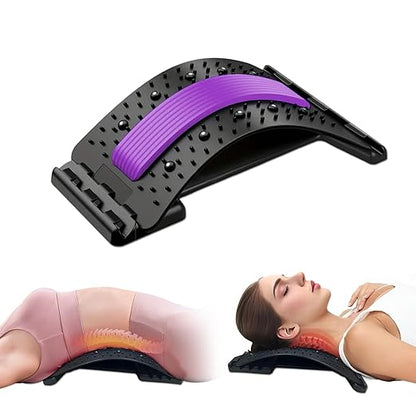 Lumbar Support Board & Back Stretcher - 4-Level Adjustable Cracker for Lower Back Pain Relief, Home Office Use (Purple)