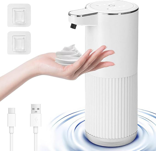 Automatic Foaming Soap Dispenser, 12.2oz/360ml Rechargeable Touchless Hand Soap Dispenser, 4 Level Adjustable with Display, Waterproof Wall Mounted Soap Dispenser for Bathroom Kitchen, White