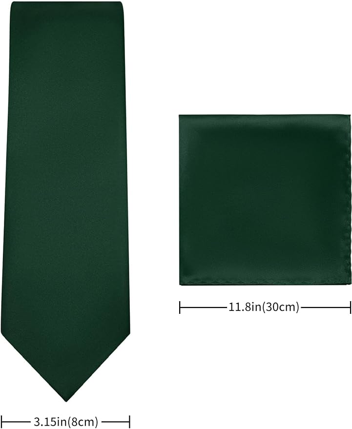 PenSee Men's Tie Set Solid Pure Color 3.15" (8CM) Classic Formal Plain Necktie and Pocket Square Set For Men