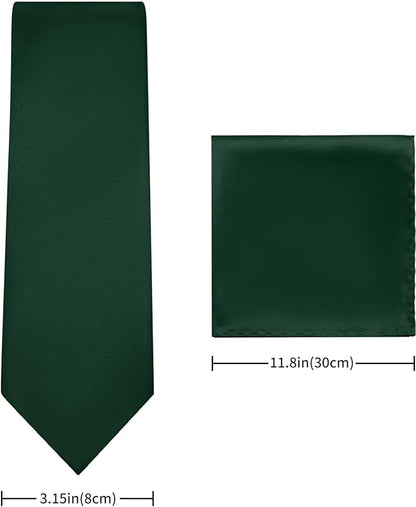 PenSee Men's Tie Set Solid Pure Color 3.15" (8CM) Classic Formal Plain Necktie and Pocket Square Set For Men