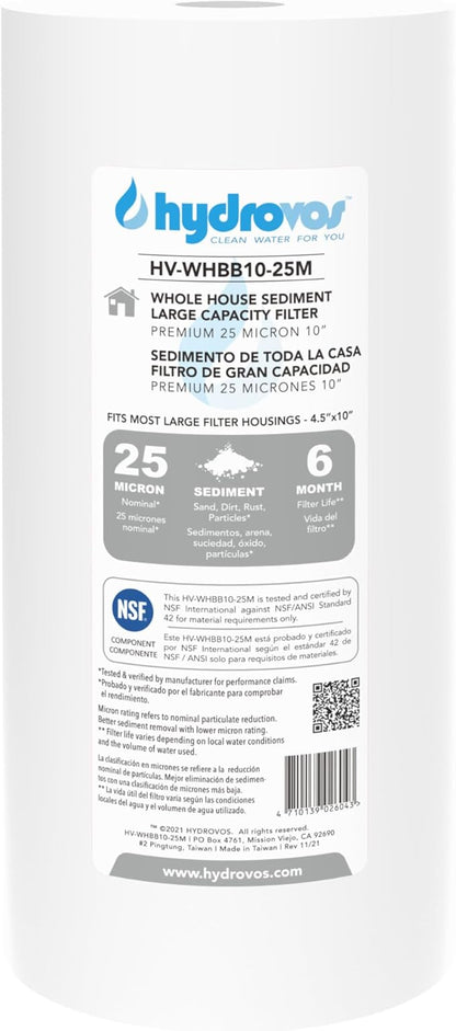 4.5“ x 10“ Large Capacity Whole House Water Filter, NSF Certified 25 Micron Sediment Filtration, Equivalent to RFC-BBSA, Aqua-Pure AP810, AP811, Big Blue DGD-5005, AO-WH-PREL, Filtrete 4WH-HDGR-F01