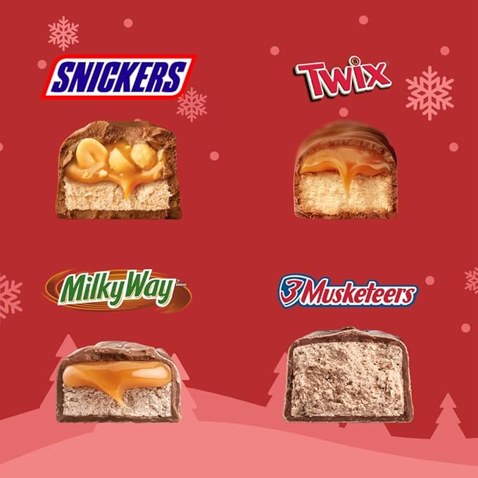 SNICKERS, TWIX, MILKY WAY & 3 MUSKETEERS Minis Milk Chocolate Candy Variety Pack, Individually Wrapped Christmas Candy Stocking Stuffers, 70 Ct Bulk Bag