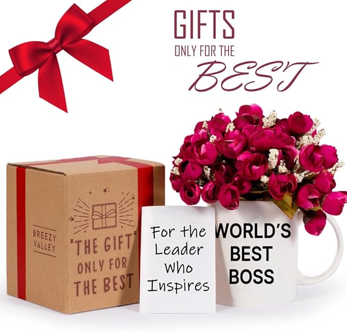 Breezy Valley World's Best Boss Mug - Funny Gifts for Women and Men, Boss Day, Christmas or Birthday Gift for Male or Female, Coffee Mug for Office, 11oz